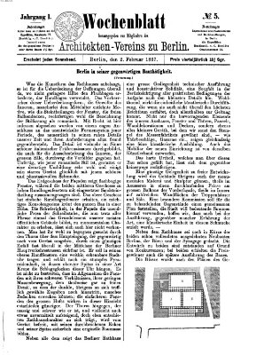 Wochenblatt (Deutsche Bauzeitung 〈Berlin〉) Samstag 2. Februar 1867