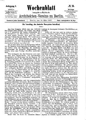 Wochenblatt (Deutsche Bauzeitung 〈Berlin〉) Samstag 16. März 1867