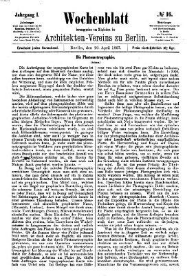 Wochenblatt (Deutsche Bauzeitung 〈Berlin〉) Samstag 20. April 1867