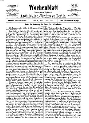 Wochenblatt (Deutsche Bauzeitung 〈Berlin〉) Samstag 1. Juni 1867