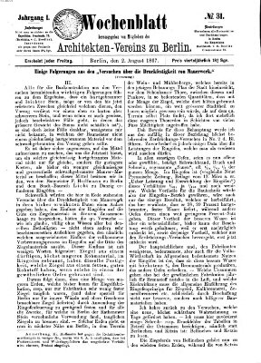 Wochenblatt (Deutsche Bauzeitung 〈Berlin〉) Freitag 2. August 1867