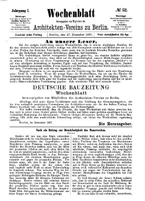 Wochenblatt (Deutsche Bauzeitung 〈Berlin〉) Freitag 27. Dezember 1867