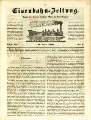 Eisenbahn-Zeitung Montag 12. Februar 1849