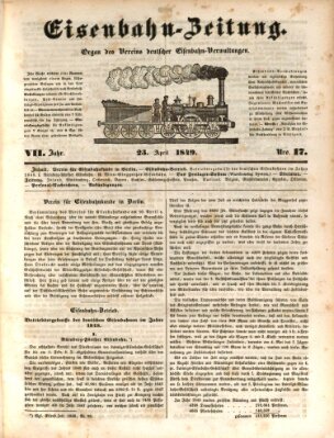 Eisenbahn-Zeitung Montag 23. April 1849