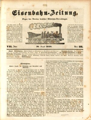 Eisenbahn-Zeitung Samstag 18. August 1849