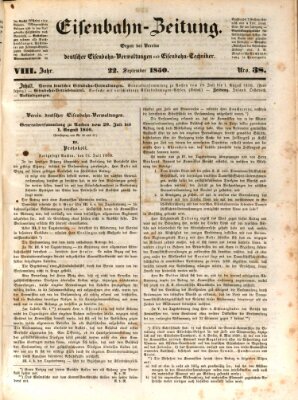 Eisenbahn-Zeitung Sonntag 22. September 1850