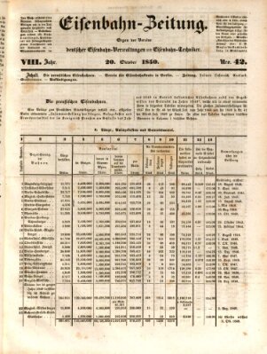 Eisenbahn-Zeitung Sonntag 20. Oktober 1850