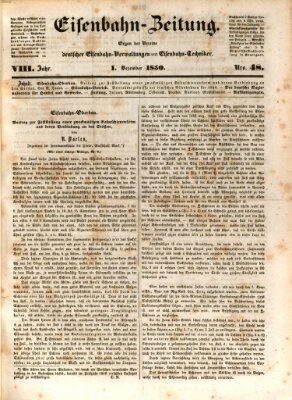 Eisenbahn-Zeitung Sonntag 1. Dezember 1850