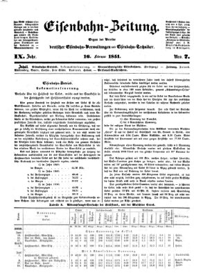 Eisenbahn-Zeitung Sonntag 16. Februar 1851