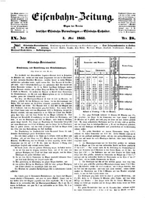 Eisenbahn-Zeitung Sonntag 4. Mai 1851