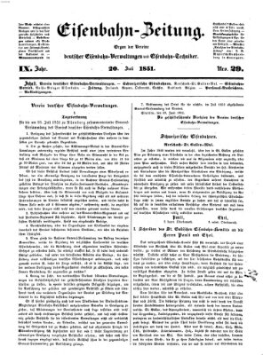 Eisenbahn-Zeitung Sonntag 20. Juli 1851