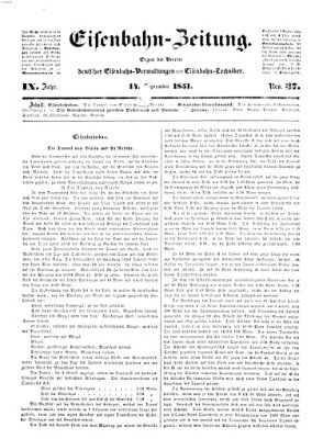 Eisenbahn-Zeitung Sonntag 14. September 1851