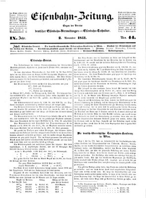 Eisenbahn-Zeitung Sonntag 2. November 1851