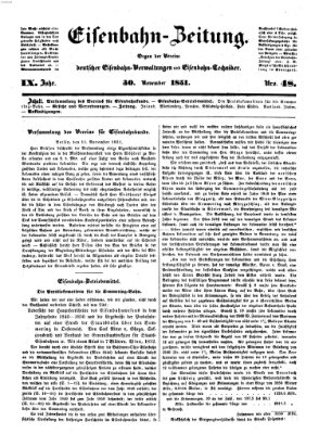 Eisenbahn-Zeitung Sonntag 30. November 1851