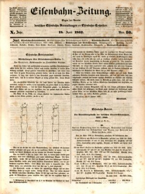 Eisenbahn-Zeitung Sonntag 18. April 1852