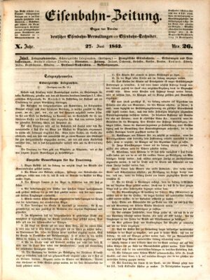 Eisenbahn-Zeitung Sonntag 27. Juni 1852