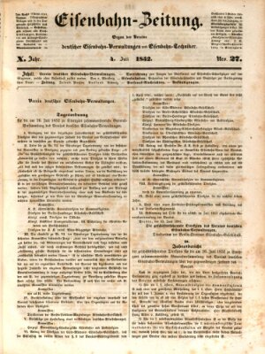 Eisenbahn-Zeitung Sonntag 4. Juli 1852