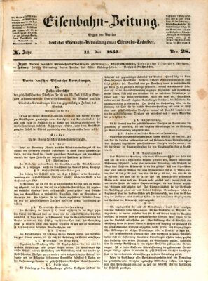 Eisenbahn-Zeitung Sonntag 11. Juli 1852