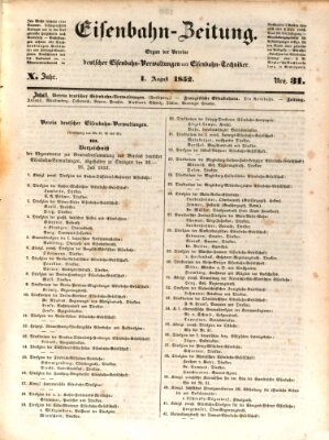 Eisenbahn-Zeitung Sonntag 1. August 1852