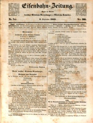 Eisenbahn-Zeitung Sonntag 5. September 1852