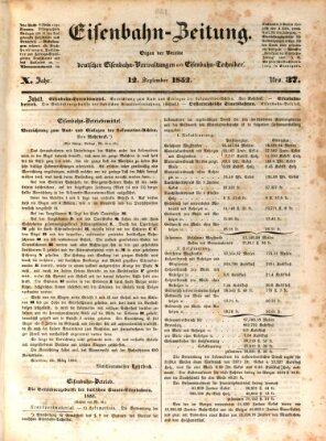 Eisenbahn-Zeitung Sonntag 12. September 1852