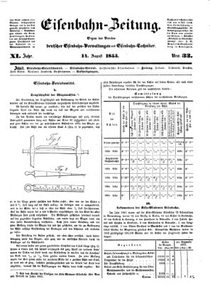 Eisenbahn-Zeitung Sonntag 14. August 1853