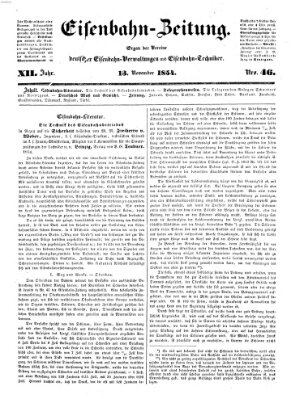 Eisenbahn-Zeitung Montag 13. November 1854