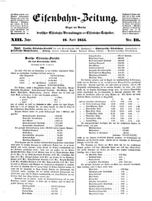 Eisenbahn-Zeitung Mittwoch 18. April 1855