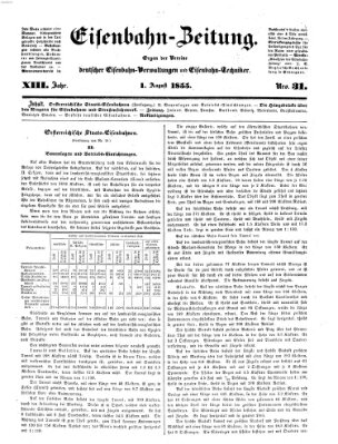 Eisenbahn-Zeitung Mittwoch 1. August 1855