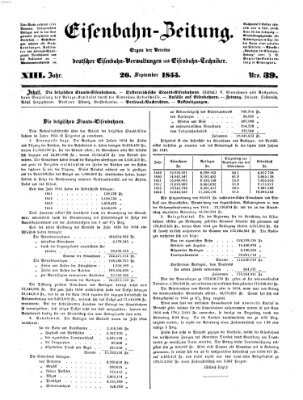 Eisenbahn-Zeitung Mittwoch 26. September 1855