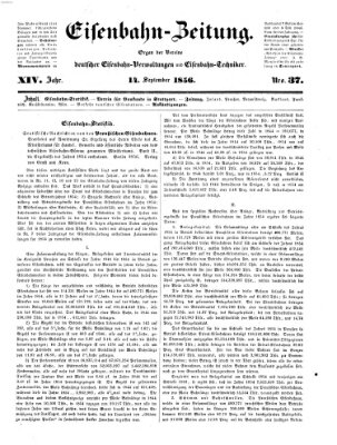 Eisenbahn-Zeitung Sonntag 14. September 1856