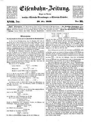 Eisenbahn-Zeitung Samstag 19. März 1859