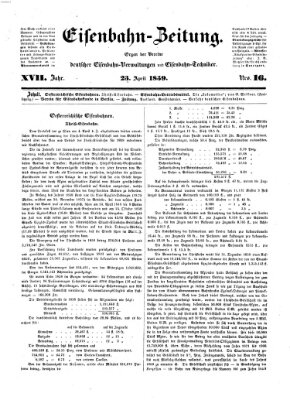 Eisenbahn-Zeitung Samstag 23. April 1859