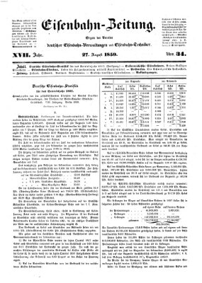 Eisenbahn-Zeitung Samstag 27. August 1859