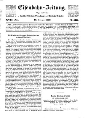 Eisenbahn-Zeitung Samstag 10. September 1859