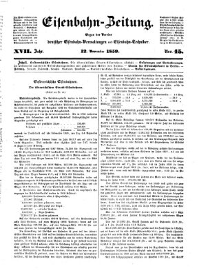 Eisenbahn-Zeitung Samstag 12. November 1859