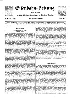 Eisenbahn-Zeitung Samstag 26. November 1859