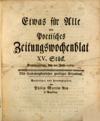 Etwas für alle oder poetisches Zeitungswochenblat Donnerstag 20. Juli 1769