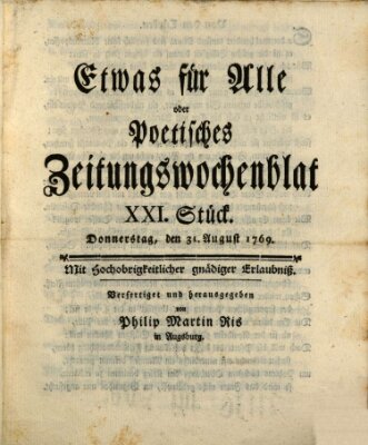 Etwas für alle oder poetisches Zeitungswochenblat Donnerstag 31. August 1769