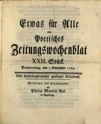 Etwas für alle oder poetisches Zeitungswochenblat Donnerstag 7. September 1769