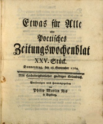 Etwas für alle oder poetisches Zeitungswochenblat Donnerstag 28. September 1769