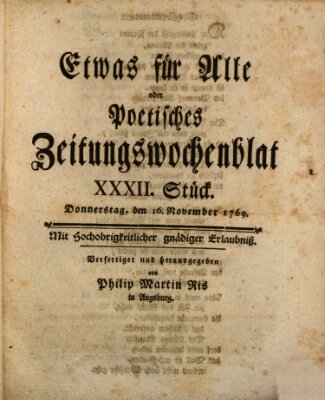 Etwas für alle oder poetisches Zeitungswochenblat Donnerstag 16. November 1769