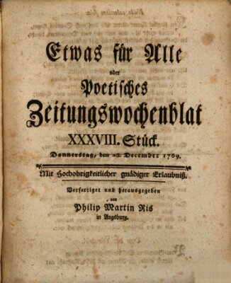 Etwas für alle oder poetisches Zeitungswochenblat Donnerstag 28. Dezember 1769