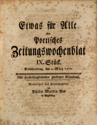 Etwas für alle oder poetisches Zeitungswochenblat Donnerstag 1. März 1770