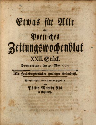 Etwas für alle oder poetisches Zeitungswochenblat Donnerstag 31. Mai 1770