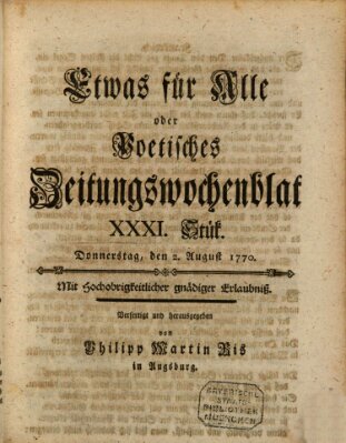 Etwas für alle oder poetisches Zeitungswochenblat Donnerstag 2. August 1770