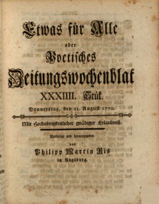 Etwas für alle oder poetisches Zeitungswochenblat Donnerstag 23. August 1770