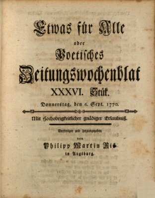 Etwas für alle oder poetisches Zeitungswochenblat Donnerstag 6. September 1770