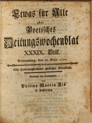 Etwas für alle oder poetisches Zeitungswochenblat Donnerstag 27. September 1770