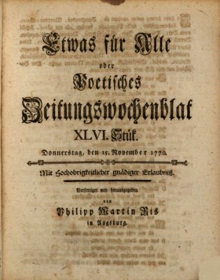 Etwas für alle oder poetisches Zeitungswochenblat Donnerstag 15. November 1770